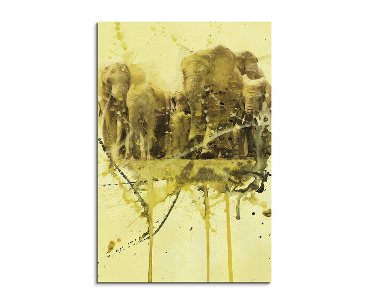 Elephants_Group_90x60cm Splash Art Paul Sinus Aquarell, Gemälde, Kunstbild auf Leinwand