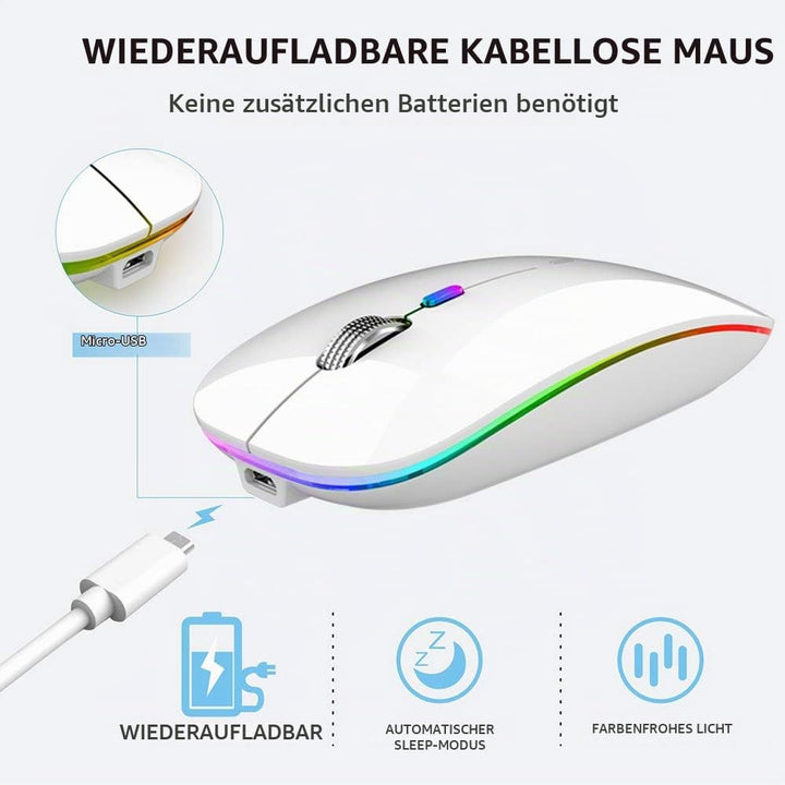 Uiosmuph G12 Maus Kabellos, LED 2.4G Leise Funkmaus Wiederaufladbar Wireless Mousemit Nano-USB-Empfä