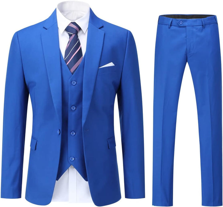 YOUTHUP Herren 3 Teilig Anzug Slim Fit Formell Anzüge 1 Knopf Herrenanzug für Business Hochzeit, Bla