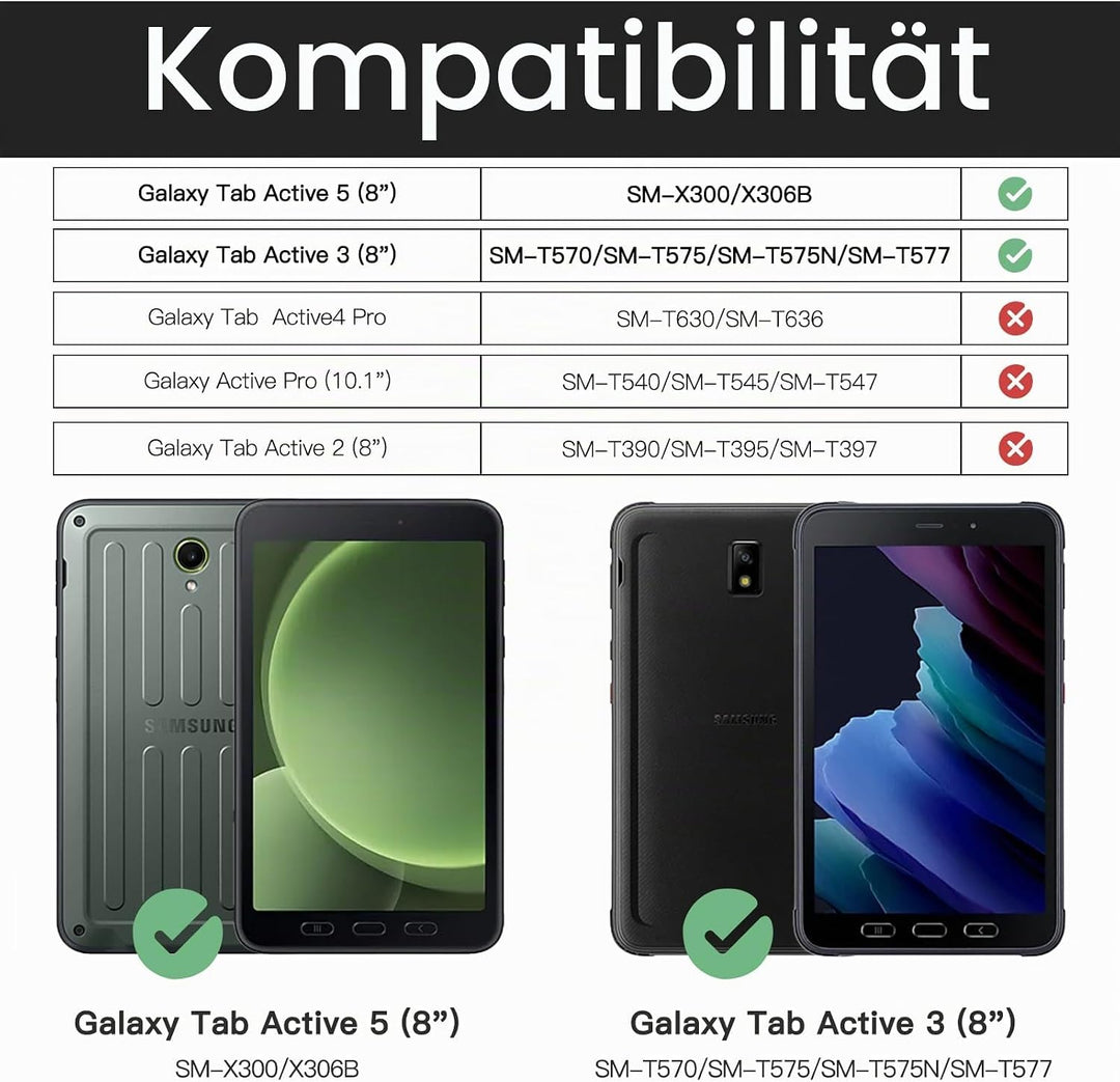 BRAECN Samsung Galaxy Tab Active 5/Tab Active 3 Hülle 8 Zoll SM-X300/X306B/T570/T575, Stossfeste Rob