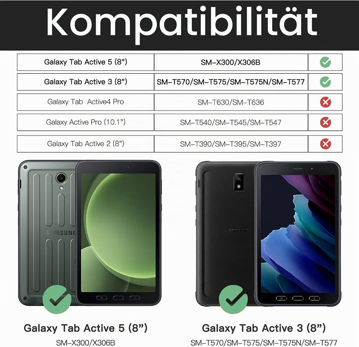 BRAECN Samsung Galaxy Tab Active 5/Tab Active 3 Hülle 8 Zoll SM-X300/X306B/T570/T575, Stossfeste Rob