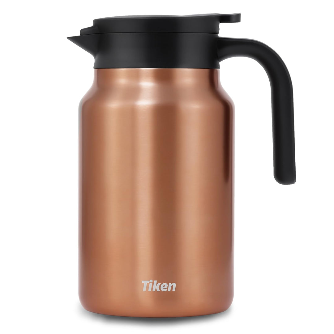 Tiken 1.5L Thermoskanne aus Doppelwandingem Edelstahl Isolierkanne Kaffeekanne mit Quick Tip Verschl
