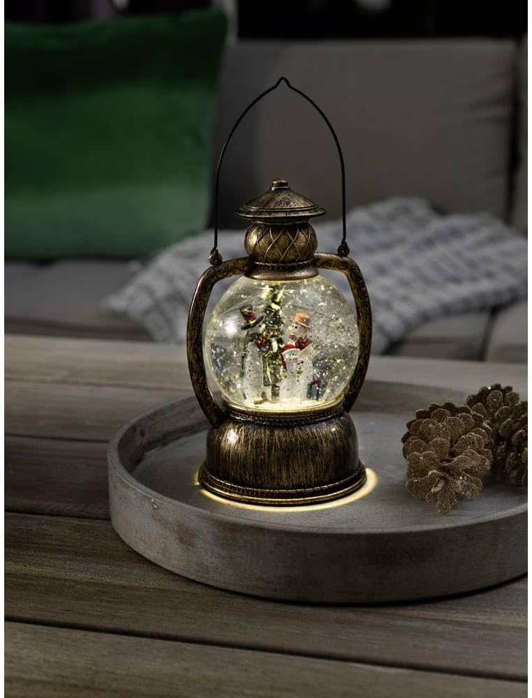 Konstsmide LED Kugellaterne aus Glas, Schneemannfamilie, mit 5h Timer, wassergefüllt, warm weiss, ba