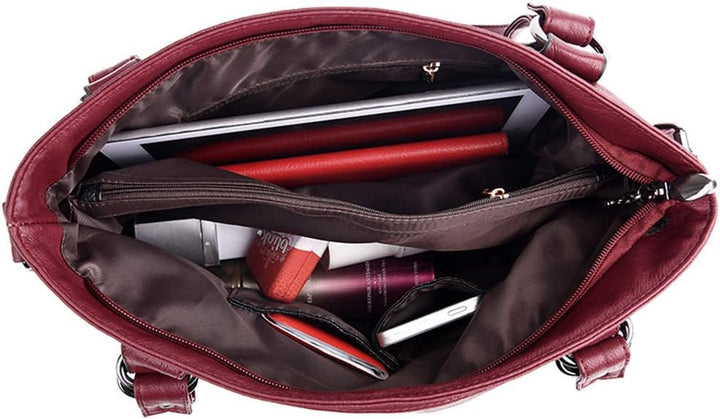 DEERWORD Damen Taschen Handtaschen Elegant Frau Schultertaschen Lack PU-Leder Henkeltaschen Weinrot,