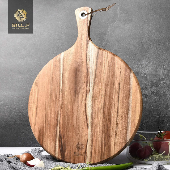 BILL.F Pizzateller und Pizzabrett aus Akazienholz - 30,5 cm Gross - Runde Servierplatte zum Serviere