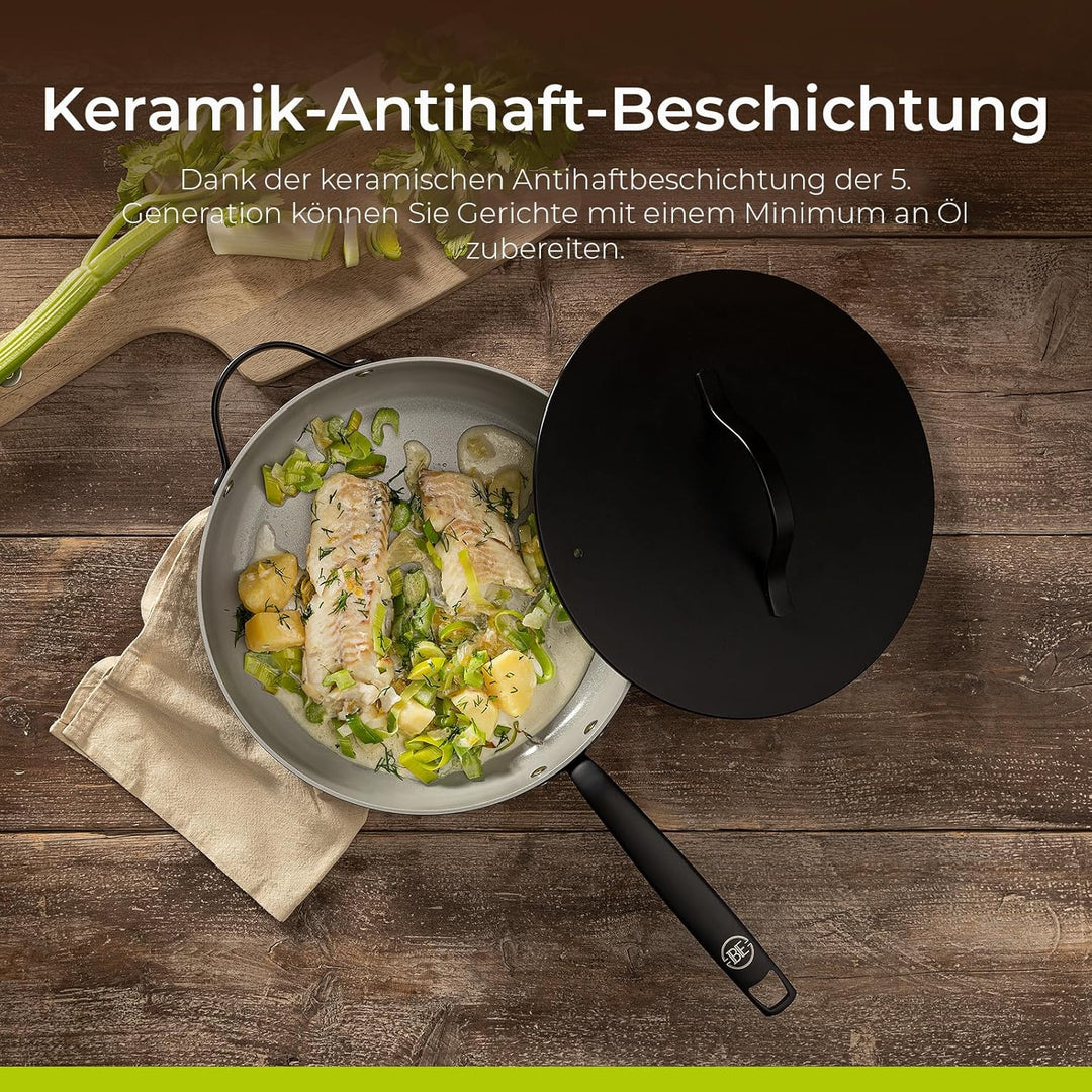 Be Living Essential Kasserolle mit Deckel – Ø 28 cm – Keramische Antihaftbeschichtung – Induktionsge