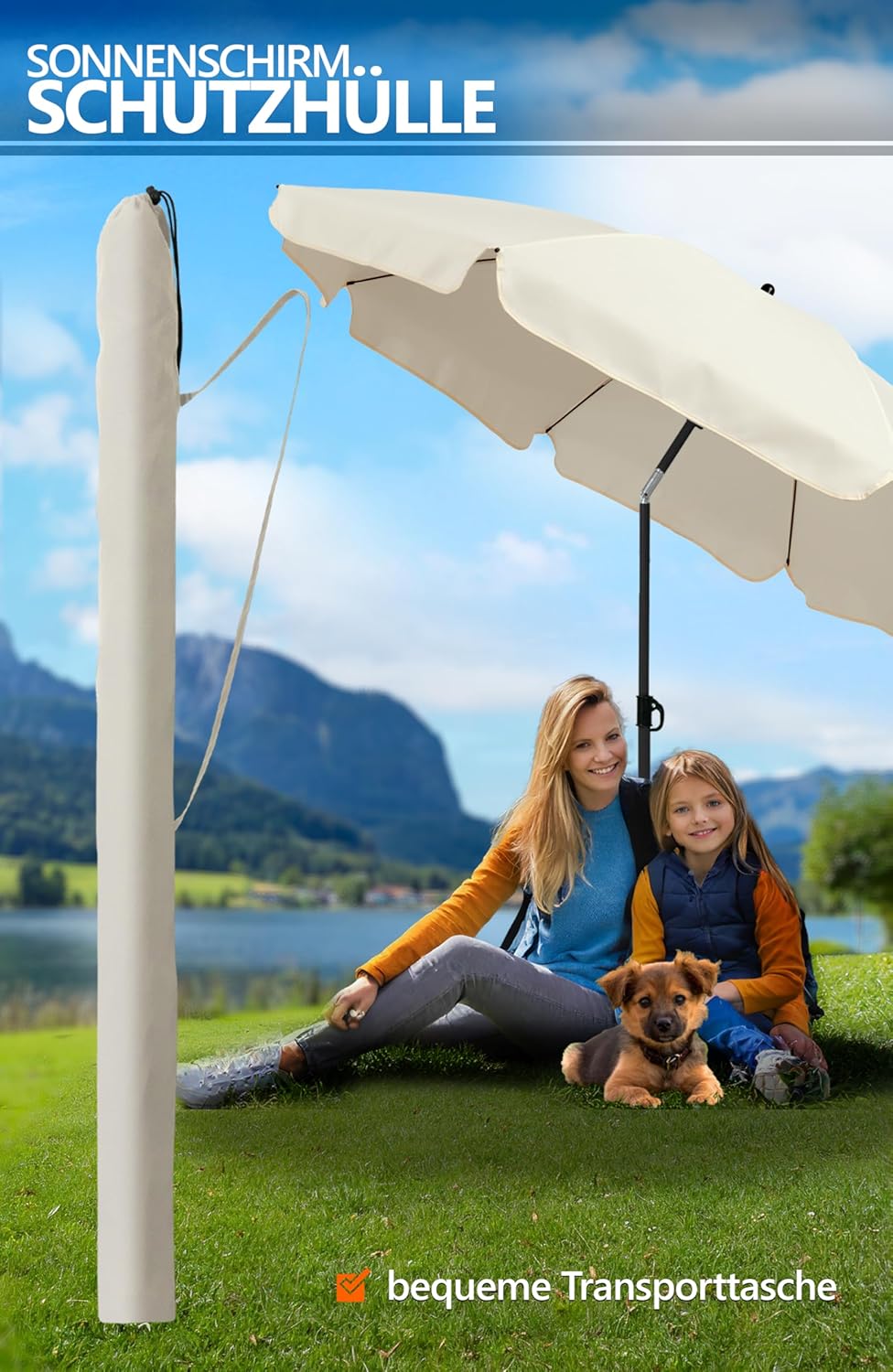 4smile Sonnenschirm Strand SunnyJoy, 3-in-1 SET, Beige - UPF 50+ Strandschirm Ø 160 cm + Sonnenschir