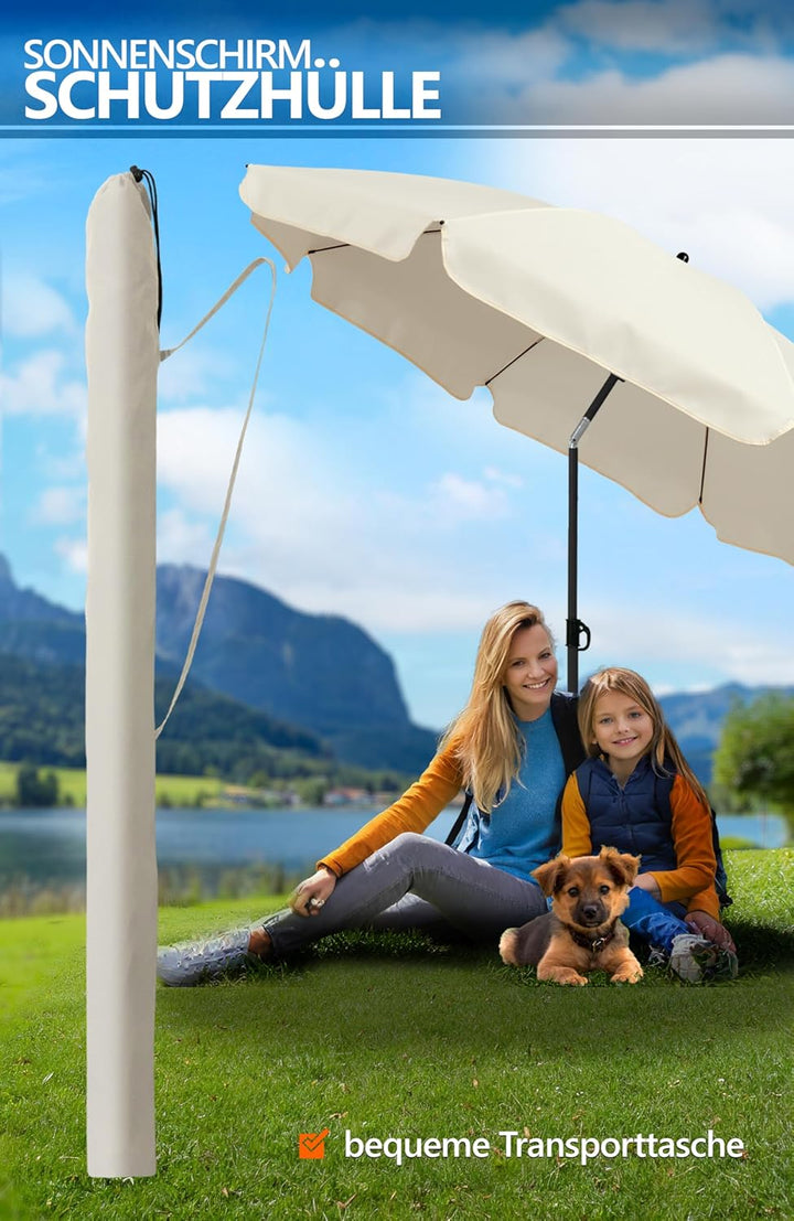 4smile Sonnenschirm Strand SunnyJoy, 3-in-1 SET, Beige - UPF 50+ Strandschirm Ø 160 cm + Sonnenschir