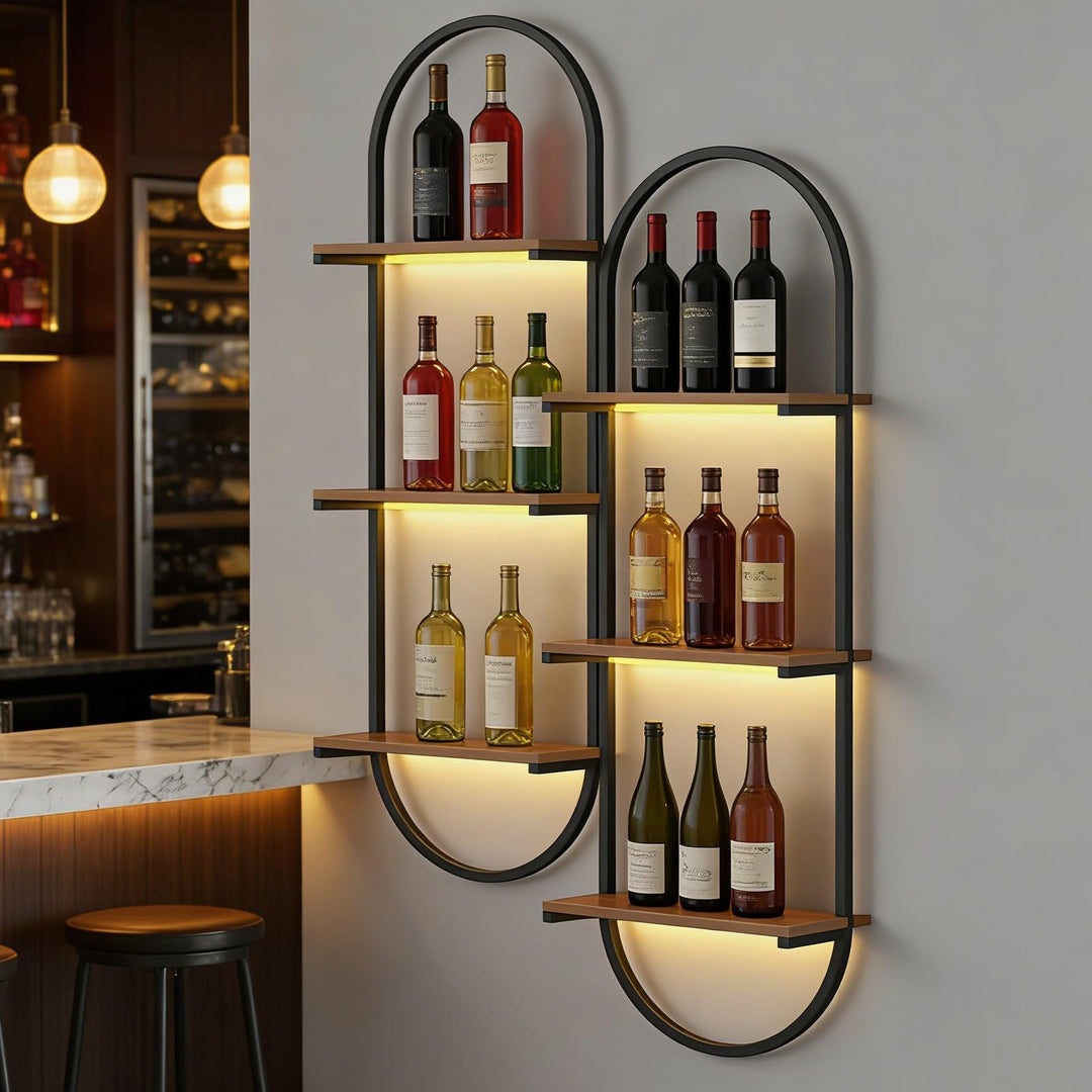 Weinregal Wand aus Metall, schwarzes schwebendes Industrieregal, 3-stufiger Wandmontage Wine Display