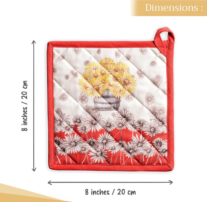 Maison d' Hermine Hot Pads Set mit 2 Topfhaltern aus 100% Baumwolle mit Schleife, (20cm x 20cm) Topf