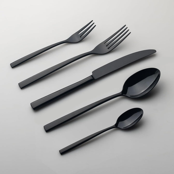 Alata Konrad 18/10 Edelstahl Poliert Schwarz Besteck Set 12 Personen, Essbesteck 60 teilig, Monobloc