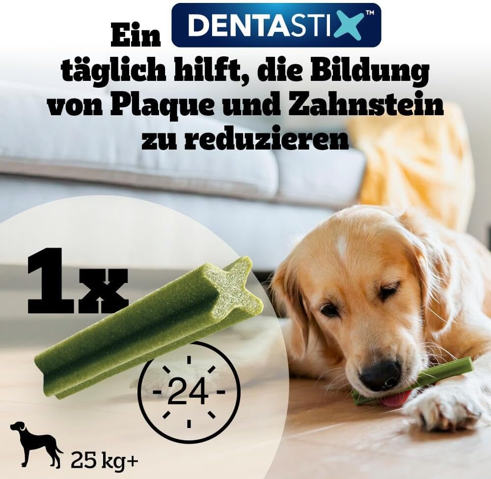 Pedigree DentaStix Daily Fresh Zahnpflegesnack für grosse Hunde (+25kg), 112 Sticks, 4er Pack, 4x28