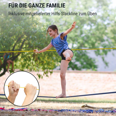 Klarfit Slackline, Slackline für Kinder & Erwachsene, Slackline-Set mit Übungsline, Ratsche, Seile &