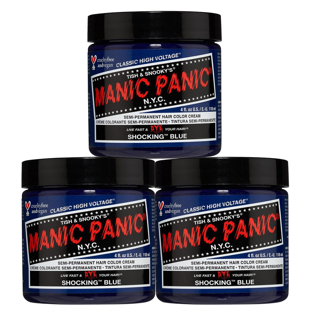 Manic Panic Shocking Blue Classic Creme, Vegan, Cruelty Free, Semi Permanent Hair Dye 3 x 118ml