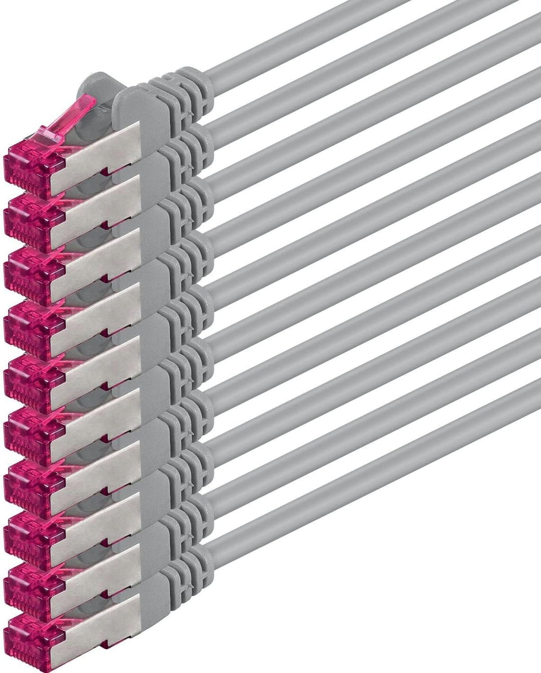 1aTTack.de 10m - grau - 10 Stück - Netzwerkkabel CAT6a (10Gb/s) S-FTP CAT 6a Lankabel - GHMT zertifi