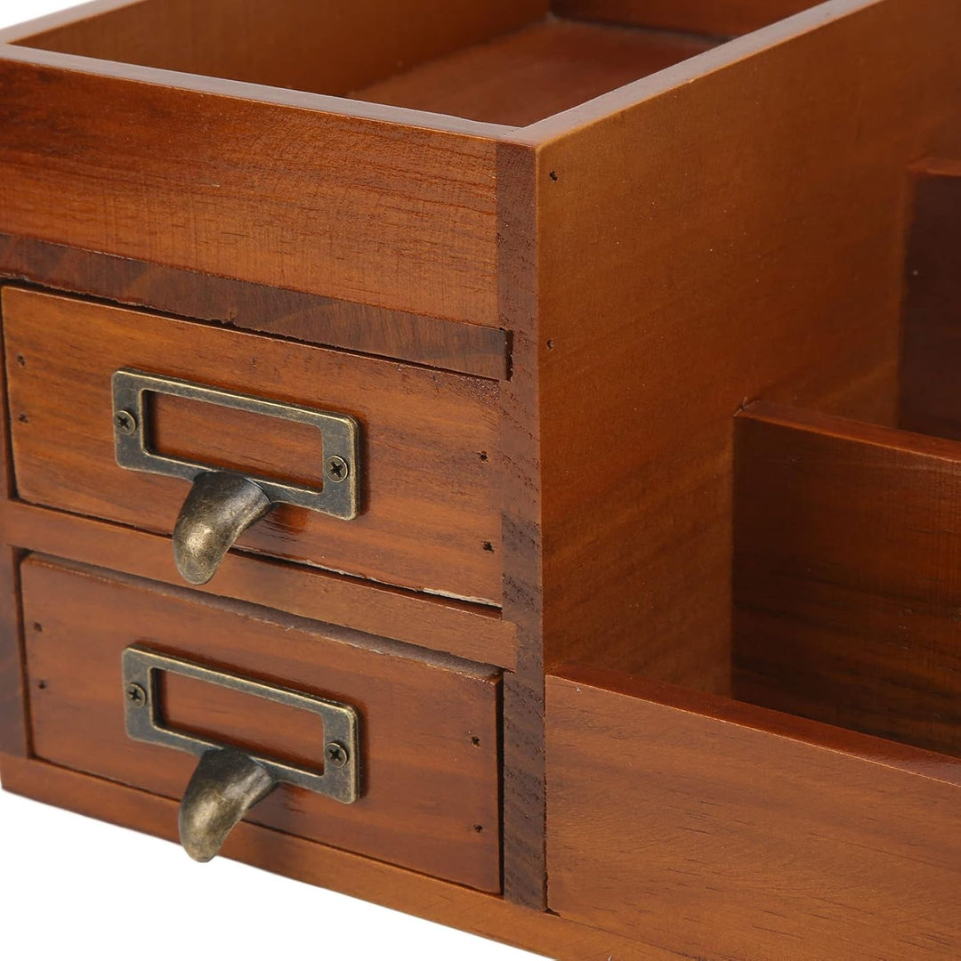 Raguso Schreibtisch Organizer aus Holz, Antik Retro 2 Schubladen Umweltfreundlicher Holz Schubladen