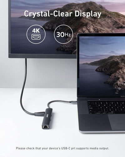 Anker PowerExpand+ 5-in-1 Ethernet Hub, Adapter mit 4K USB-C auf HDMI, Ethernet-Eingang, 3 USB 3.0 P