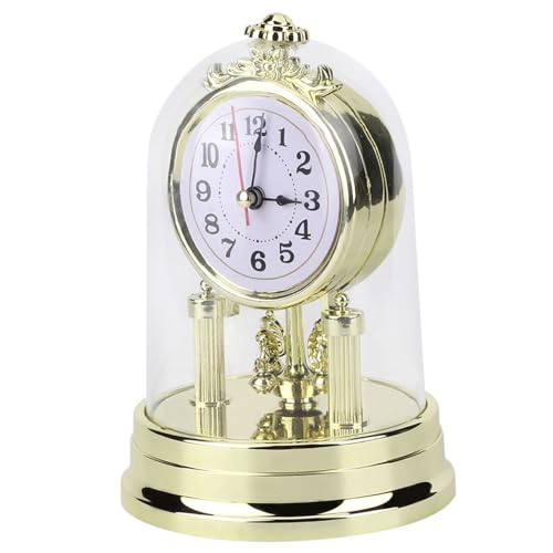 ANGGREK Retro Geräuschlose Tischuhr für Wohnzimmer im Europäischen Stil Goldene Wohndekoration Leich