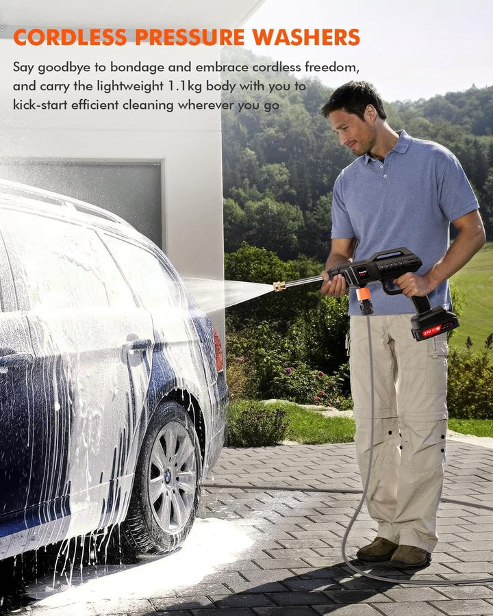 Kabellose Hochdruckreiniger, 21V Pressure Washer Max 60Bar, Tragbarer Akku Druckreiniger Mobiler mit