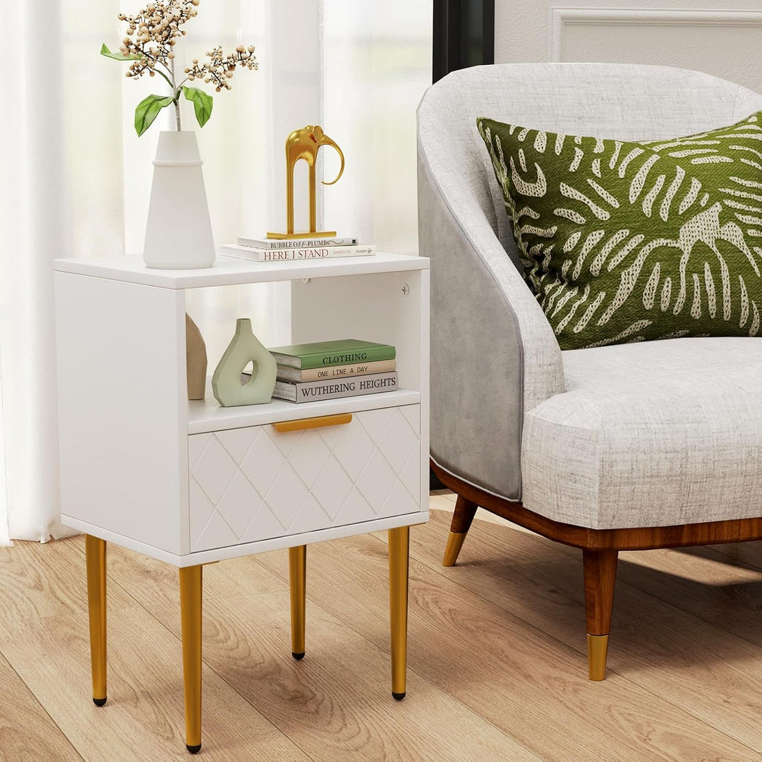 Lvhecforhm Nachttisch Weiss, Nachtschrank mit 1 Schubladen, Nachttische mit 1 Offenen Ablagen, Moder