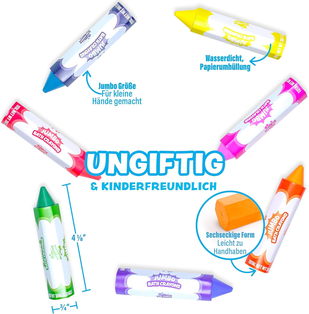 Tub Works® Gross Badestifte Badespielzeug,7 Stifte | Ungiftige, abwaschbare Badewannenstifte für Kle
