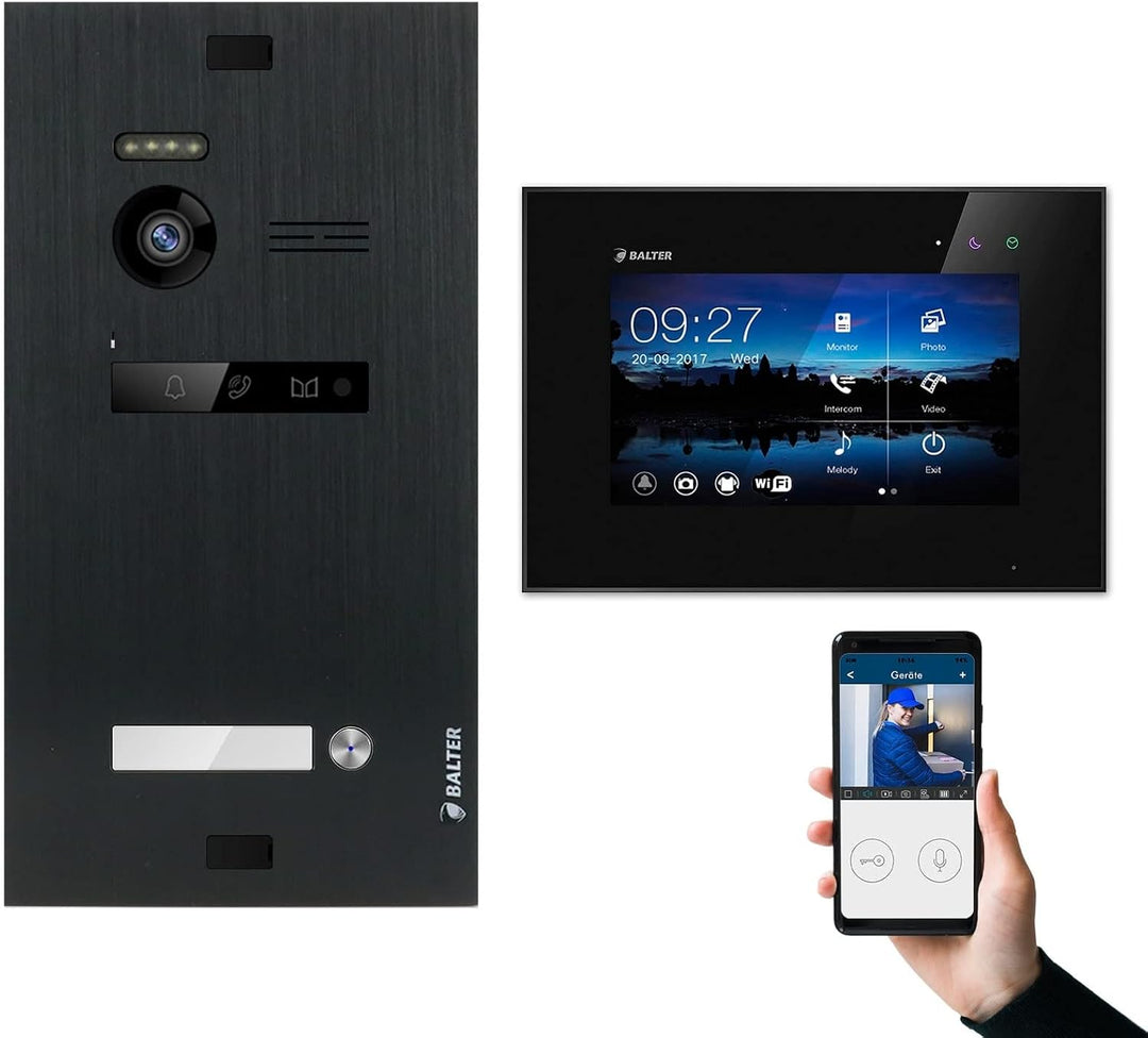 Nonic Balter EVO Video-Türsprechanlage WLAN Set 1 Familienhaus (1x Türstation mit Kamera Schwarz, 1x