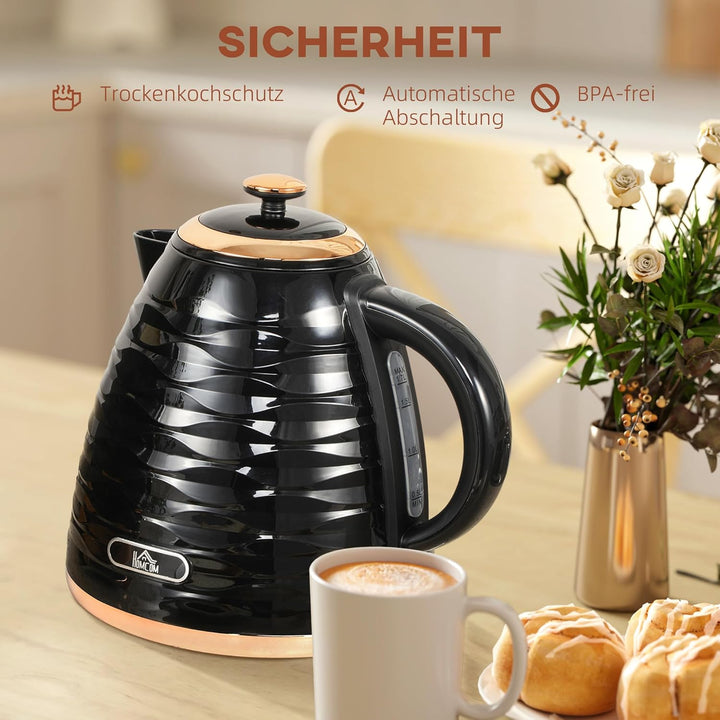 HOMCOM Wasserkocher 1,7 L, 2200W, Kabellos, Schnellkochfunktion, BPA-Frei, Elektrischer Wasserkocher