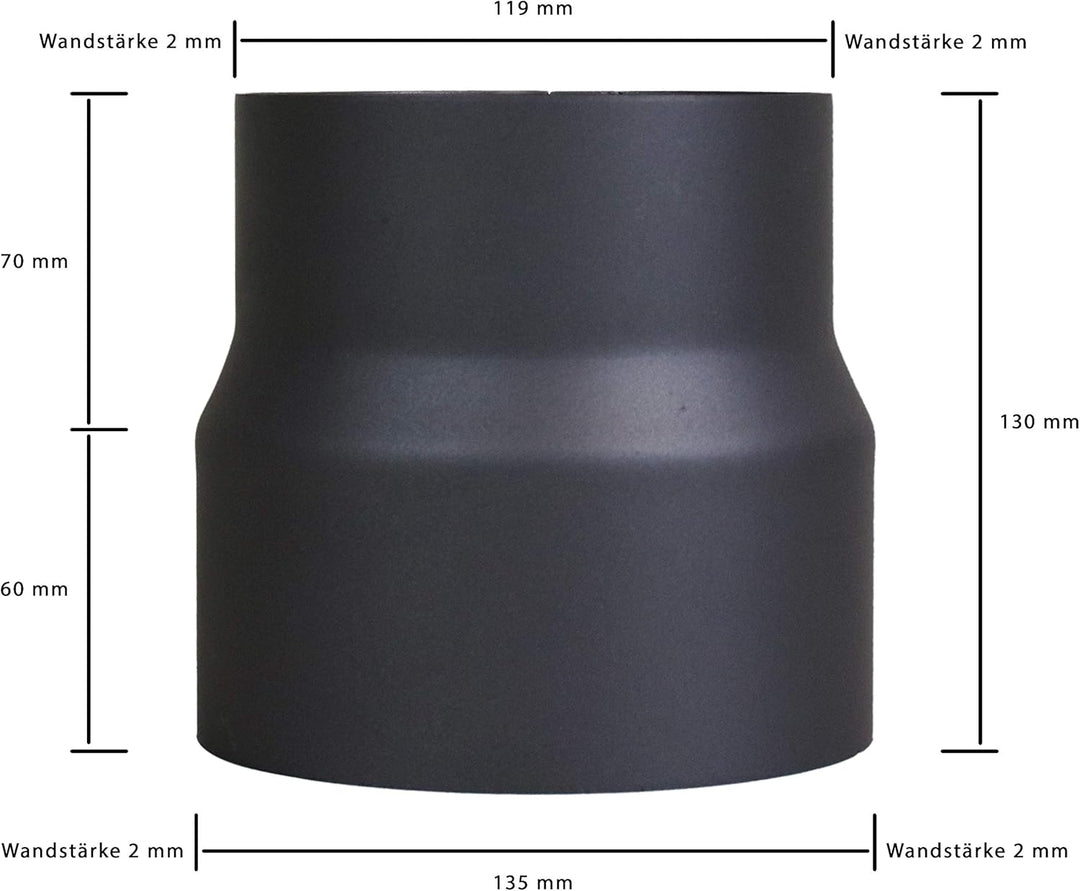 LANZZAS Rauchrohr Ofenrohr Reduzierung Ø 130 mm auf Ø 120 mm schwarz Kaminofen Rohr Reduktion Ofenro