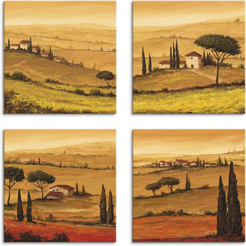 ARTLAND Leinwandbilder auf Holz Wandbild Bild Set 4 teilig je 30x30 cm Quadratisch Landschaft Italie