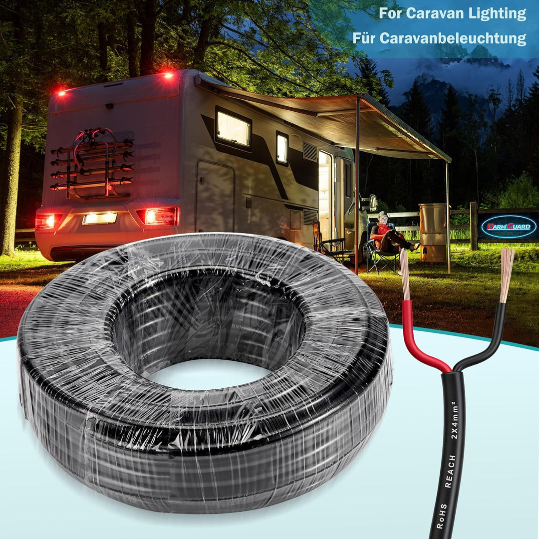 2 adriges Anhänger KFZ Kabel 2x4,0mm² - 5M Kupfer Fahrzeugleitung 12V/24V - Wasserfest Rundkabel für
