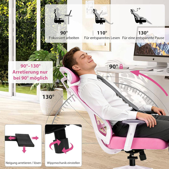 Bürostuhl ergonomisch, Schreibtischstuhl mit Kopfstütze, Lordosenstütze und höhenverstellbaren Armle