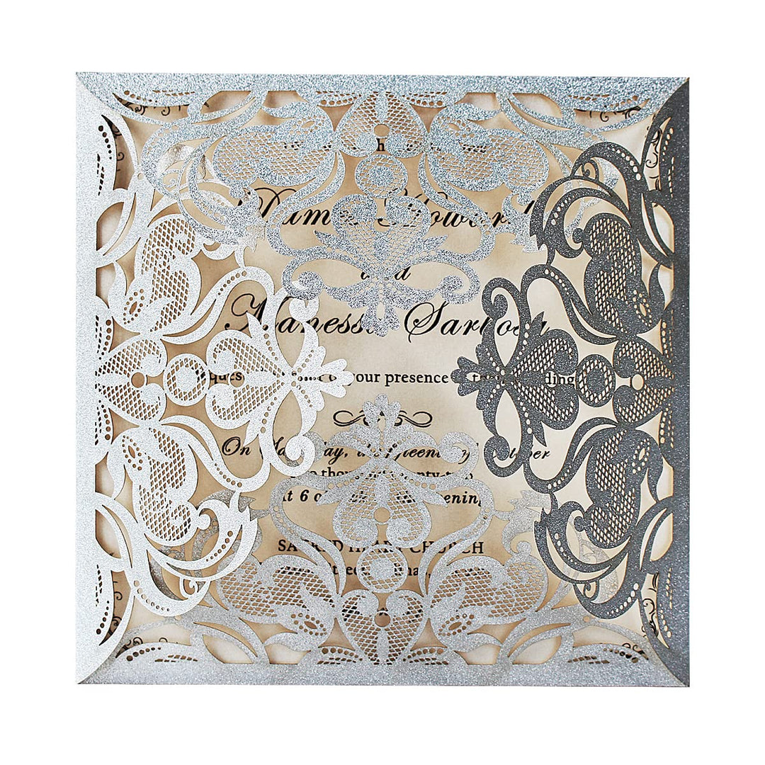 Hosmsua 20 Stück Silber Laser Cut Hohlblumenhochzeits Hochzeitseinladungskarten mit Umschläge Brautp
