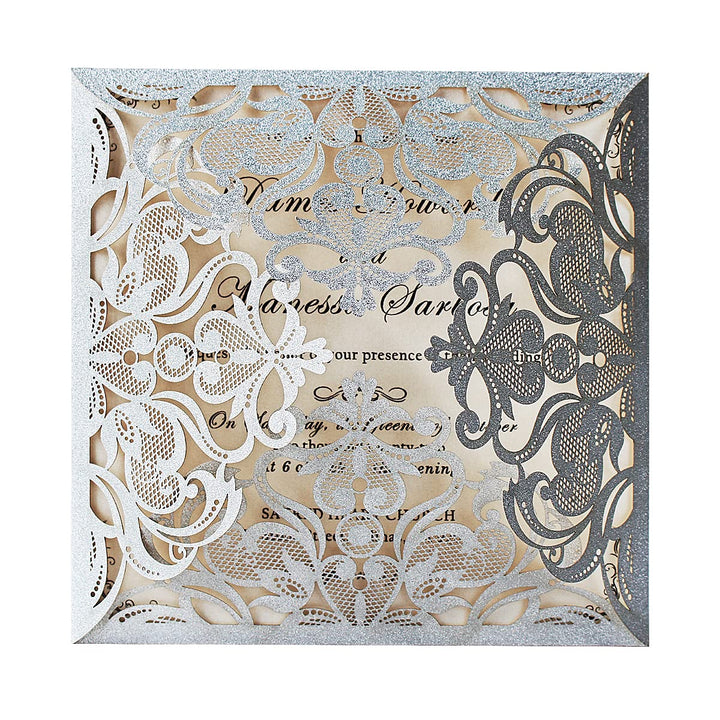 Hosmsua 20 Stück Silber Laser Cut Hohlblumenhochzeits Hochzeitseinladungskarten mit Umschläge Brautp