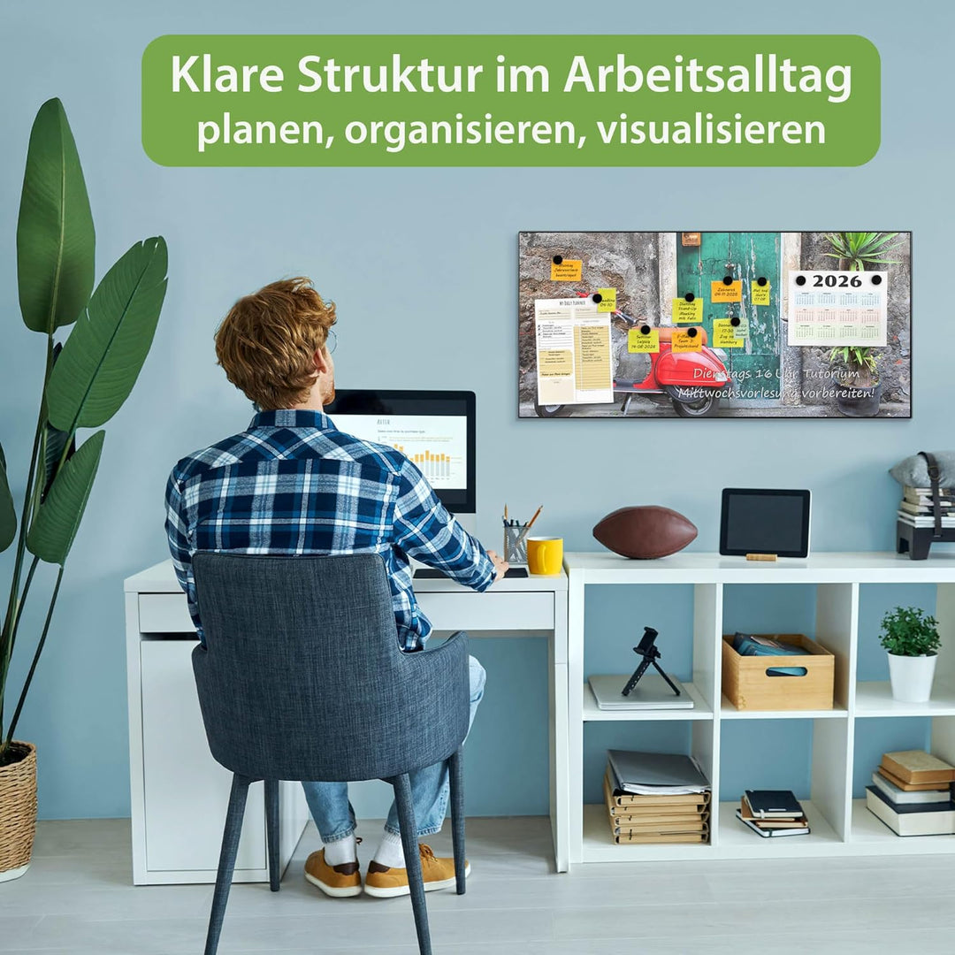 banjado Magnettafel schwarz 78 x 37cm / Magnetwand Metall/Magnetpinnwand als Memoboard/Pinnwand Magn