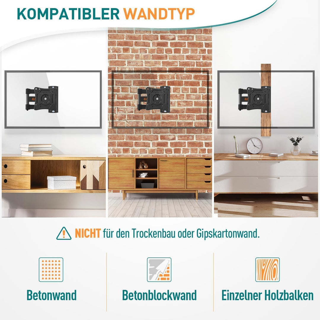 ELIVED Monitor Wandhalterung Schwenkbar Neigbar für die meisten 14-30 Zoll Bildschirme bis 15kg, Max