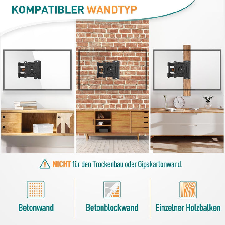 ELIVED Monitor Wandhalterung Schwenkbar Neigbar für die meisten 14-30 Zoll Bildschirme bis 15kg, Max