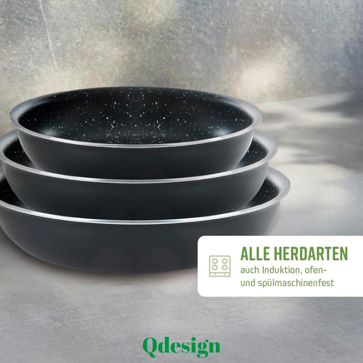 Qdesign - 3er-Set Pfannen 20 & 24 & 28 cm - Wabenstruktur - 3-Schicht-Material - Kratzfest und Antih
