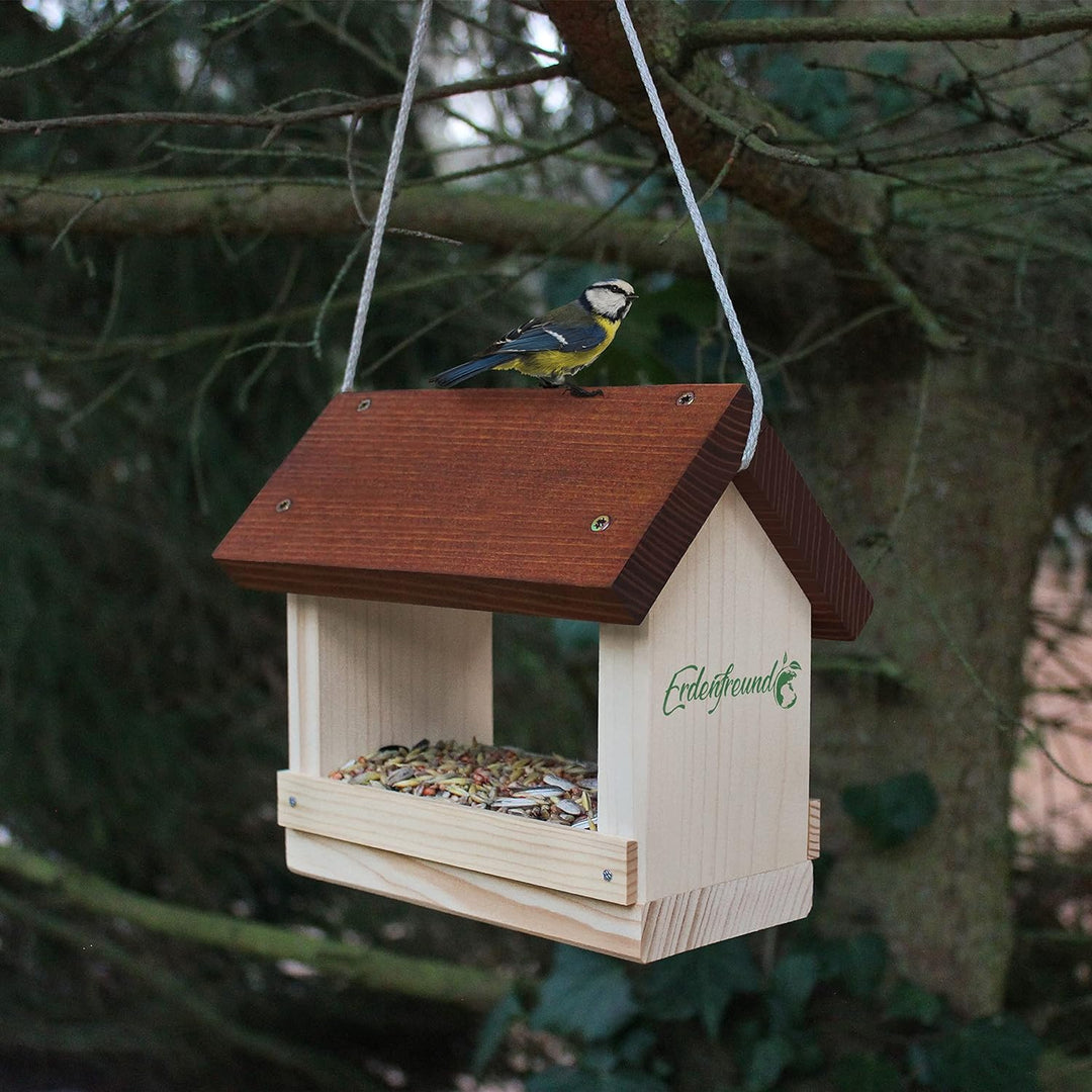 ERDENFREUND® Vogelfutterhaus 2 Grössen mit Leinenkordel reissfest Futterhaus für Vögel wetterfest mi
