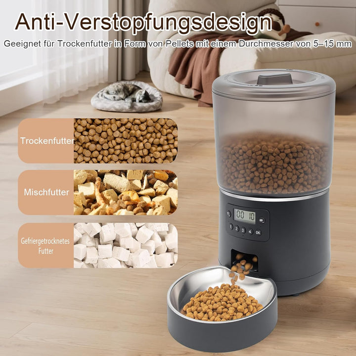 Futterautomat Katze, Automatischer Futterspender mit Timer – 4L grosses Fassungsvermögen, Programmie