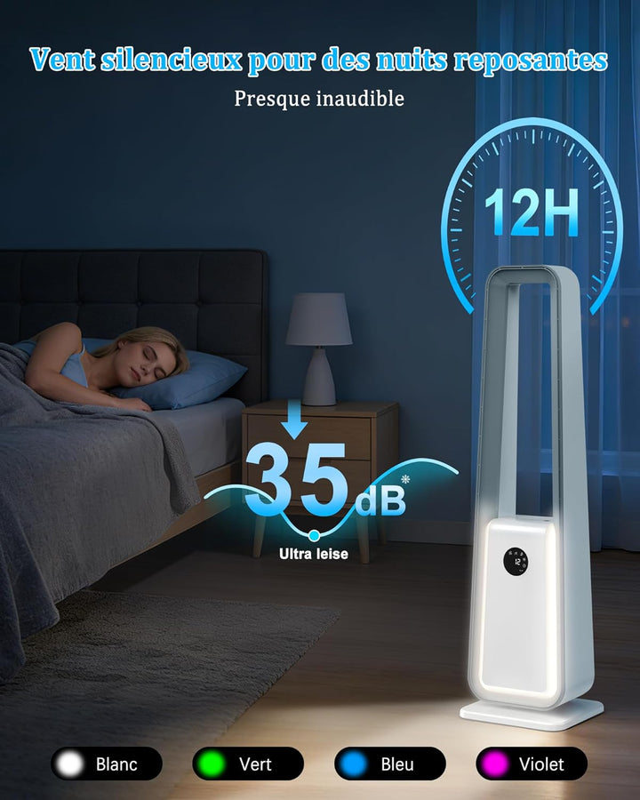 Rotorloser Turmventilator sehr leise mit Fernbedienung : 24 Geschwindigkeiten, 3 Modi, 75° Oszillati