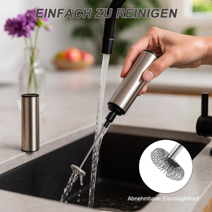 Milchaufschäumer Stab - Elektrischer Schneebesen, USB 800mah, 3 Aufsätzen 2 Geschwindigkeiten, Milch