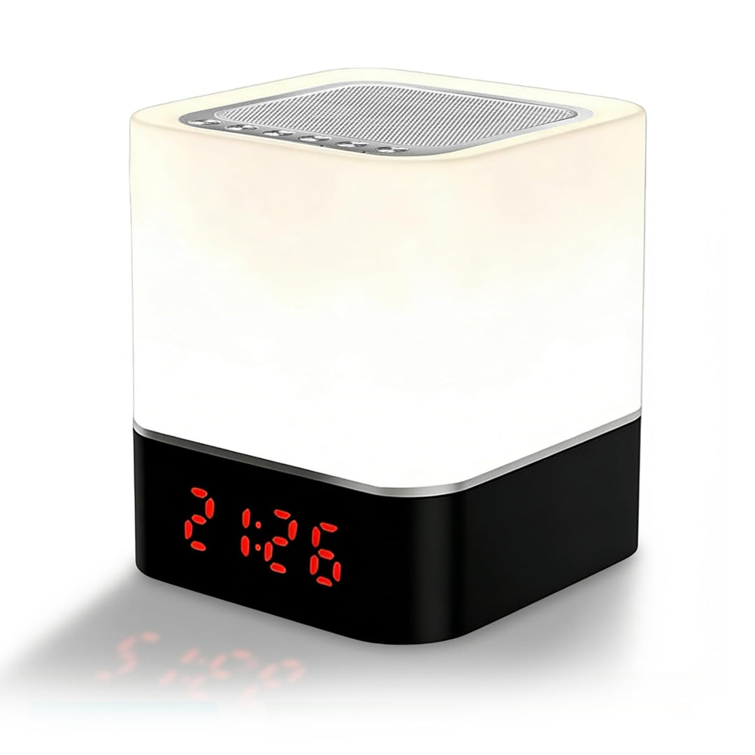 Bluetooth Lautsprecher Wecker: Bluetooth Lautsprecher mit Uhr, Wecker und LED Nachttischlampe, Touch