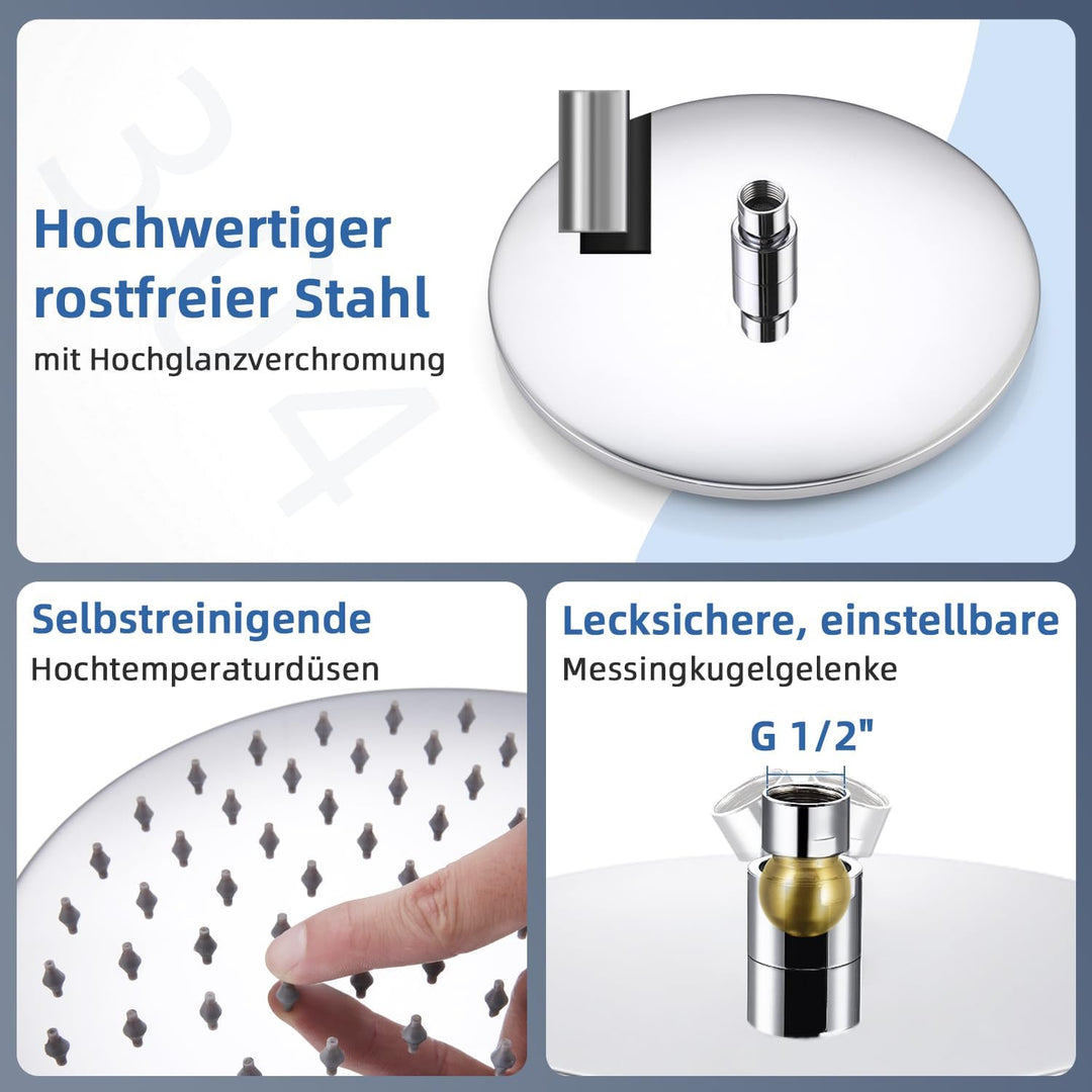 Duschkopf Regendusche, Edelstahl Regendusche Duschkopf, Anti-Kalk-Düsen (Chrom, 25 cm) Kreisförmig 2