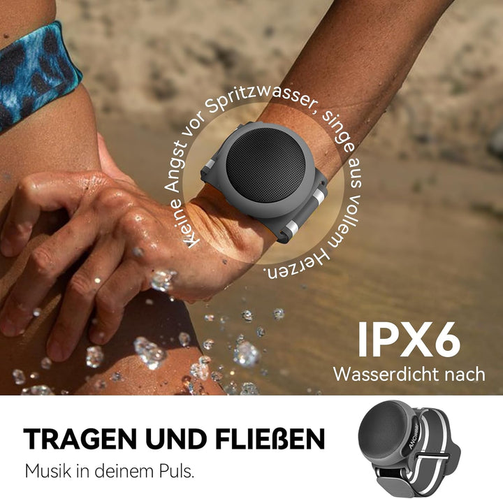 ANCwear Bluetooth 5.3 Lautsprecher Mini zum Anklemmen, Tragen und Aufhängen, IPX6 Spritzwasserschutz