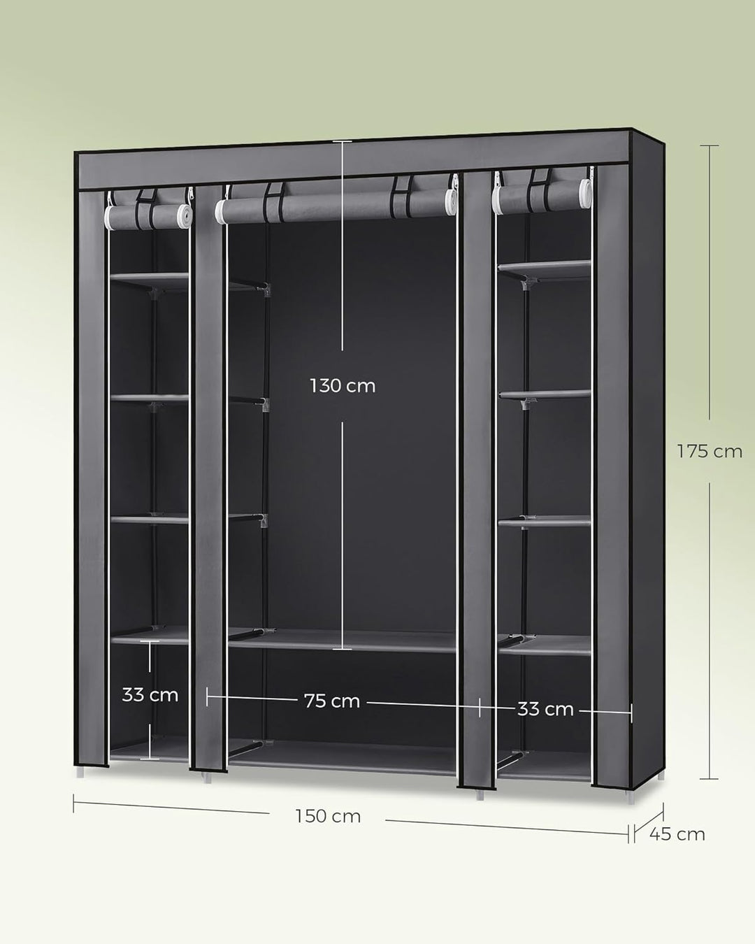 SONGMICS Kleiderschrank, Stoffschrank, 12 mit Kleiderstange und Ablagen, Stabiler Schrank, für Schla