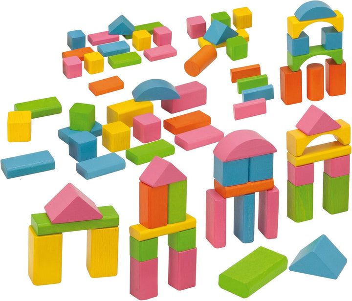 Eichhorn 100088011 75 pastellfarbene bunte Holzbausteine in Aufbewahrungsbox und Sortierdeckel, FSC
