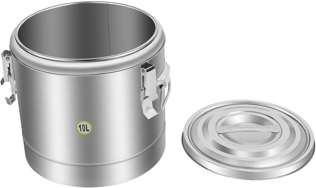 10L Thermobehälter Edelstahl, 12h isoliert mit Deckel &amp; Griffen | 304 Edelstahl, PU-Schaum Isolierun