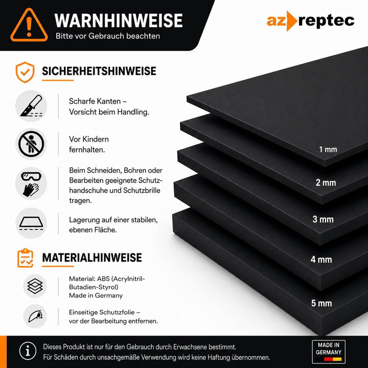 Kunststoffplatte ABS 2mm Schwarz 1000x500mm (100cm x 50cm) Acrylnitril-Butadien-Styrol - Made in Ger