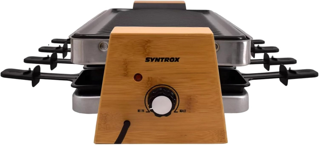 Syntrox Raclette Grill Elektrisch für 8 Personen, 1500W Raclettegrill mit Natursteinplatte und Grill