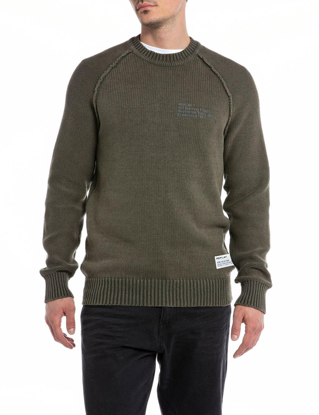 Replay Herren Pullover aus Baumwolle M Green Mud 212, M Green Mud 212